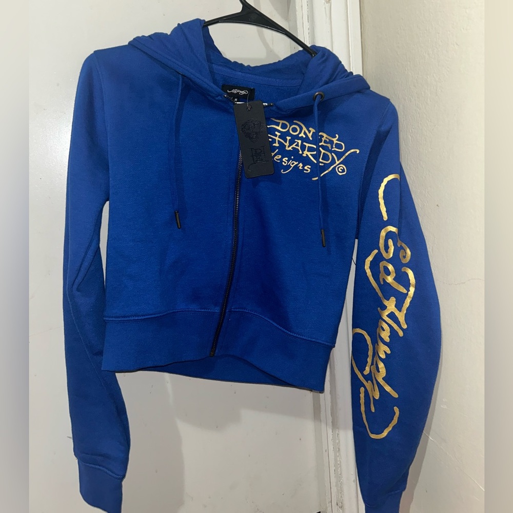 Ed Hardy Tiger Lotus flare sweatpants and jacket NWT